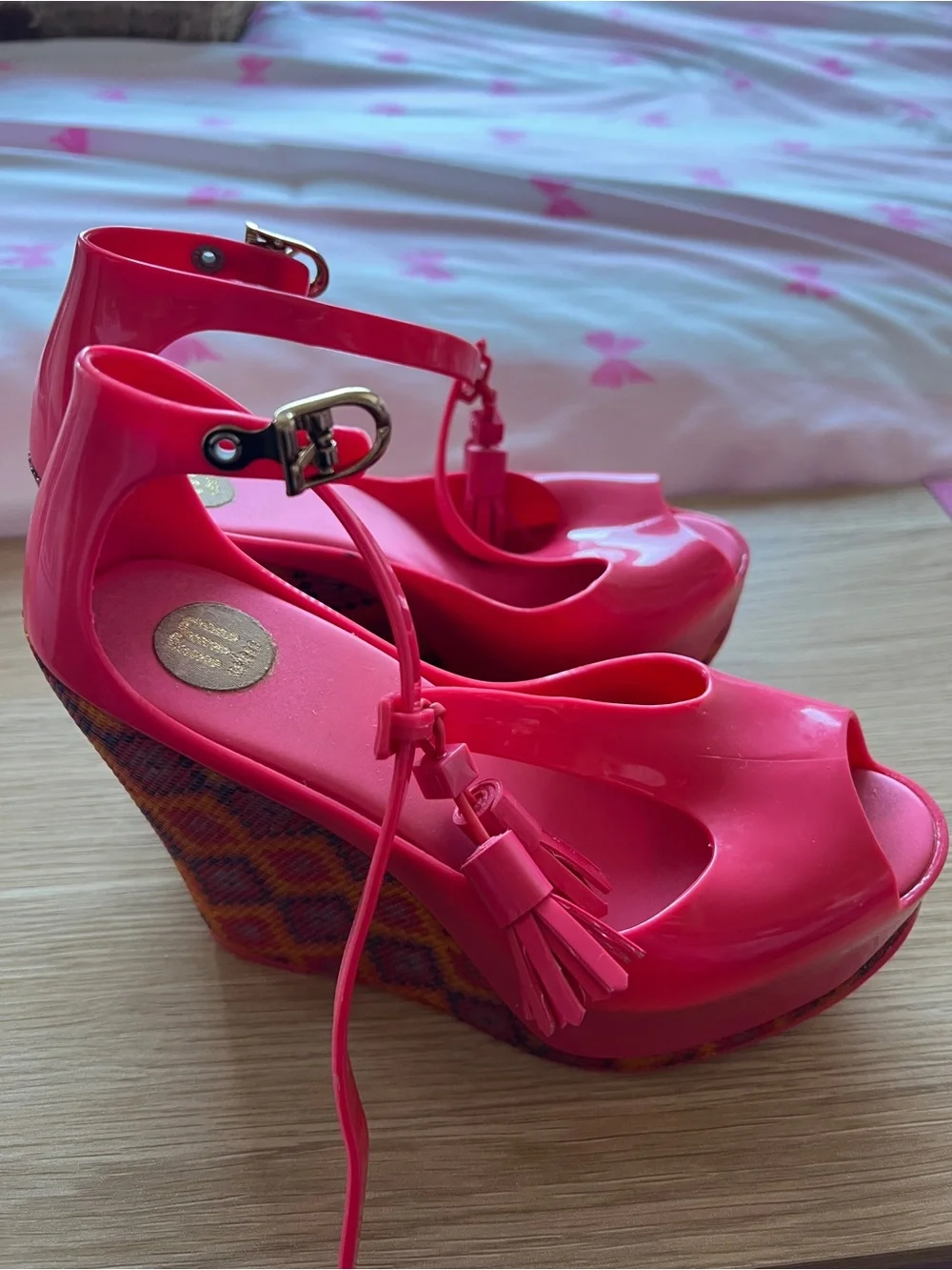 Melissa Hot Pink Peep-Toe Platform Wedges Sandals US Size 5